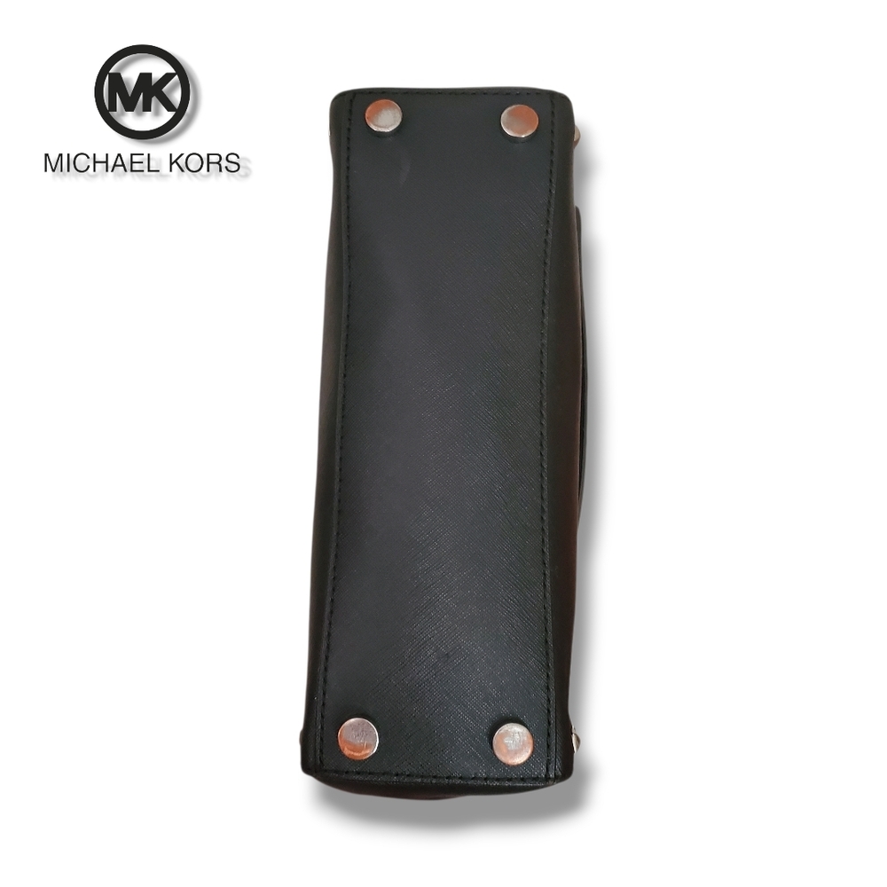 Michael KORS Black Saffiano Leather Top Handle Silver Studded Crossbody Satchel - Picture 8 of 17